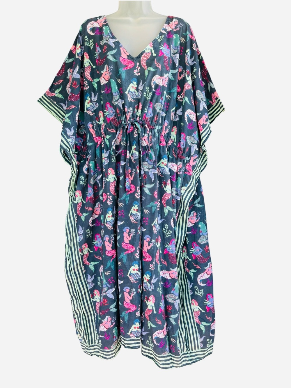 Print Fresh Mythical Mermaids Let’s Cruise Caftan Coastal Beach Organic Cotton - Picture 2 of 16